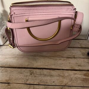 Fossil Pink Leather Crossbody with Gold Ring Detail